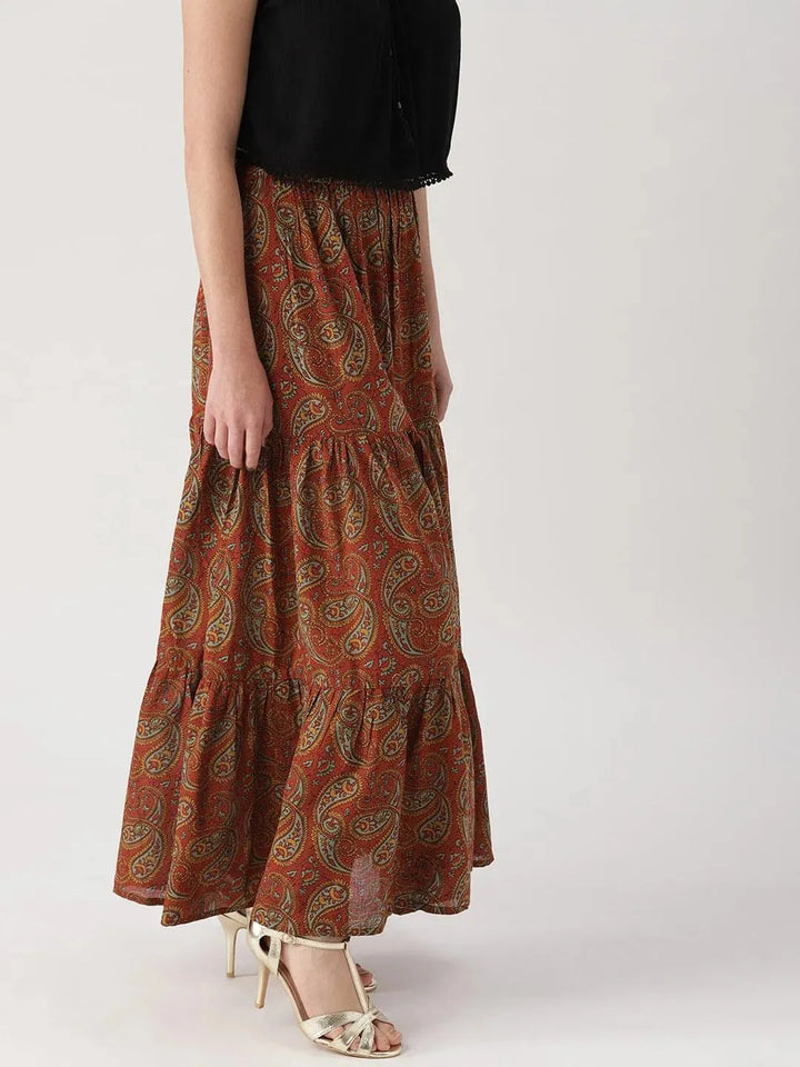 Brown Printed Cotton Skirts - Libas