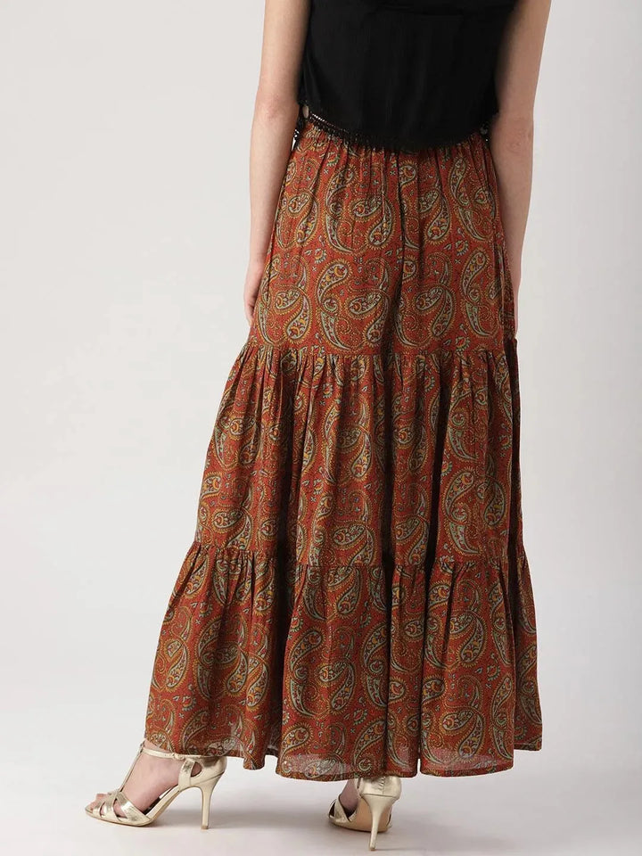 Brown Printed Cotton Skirts - Libas