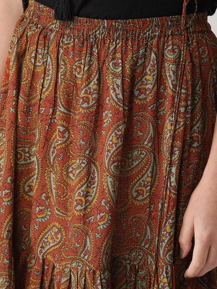 Brown Printed Cotton Skirts - Libas
