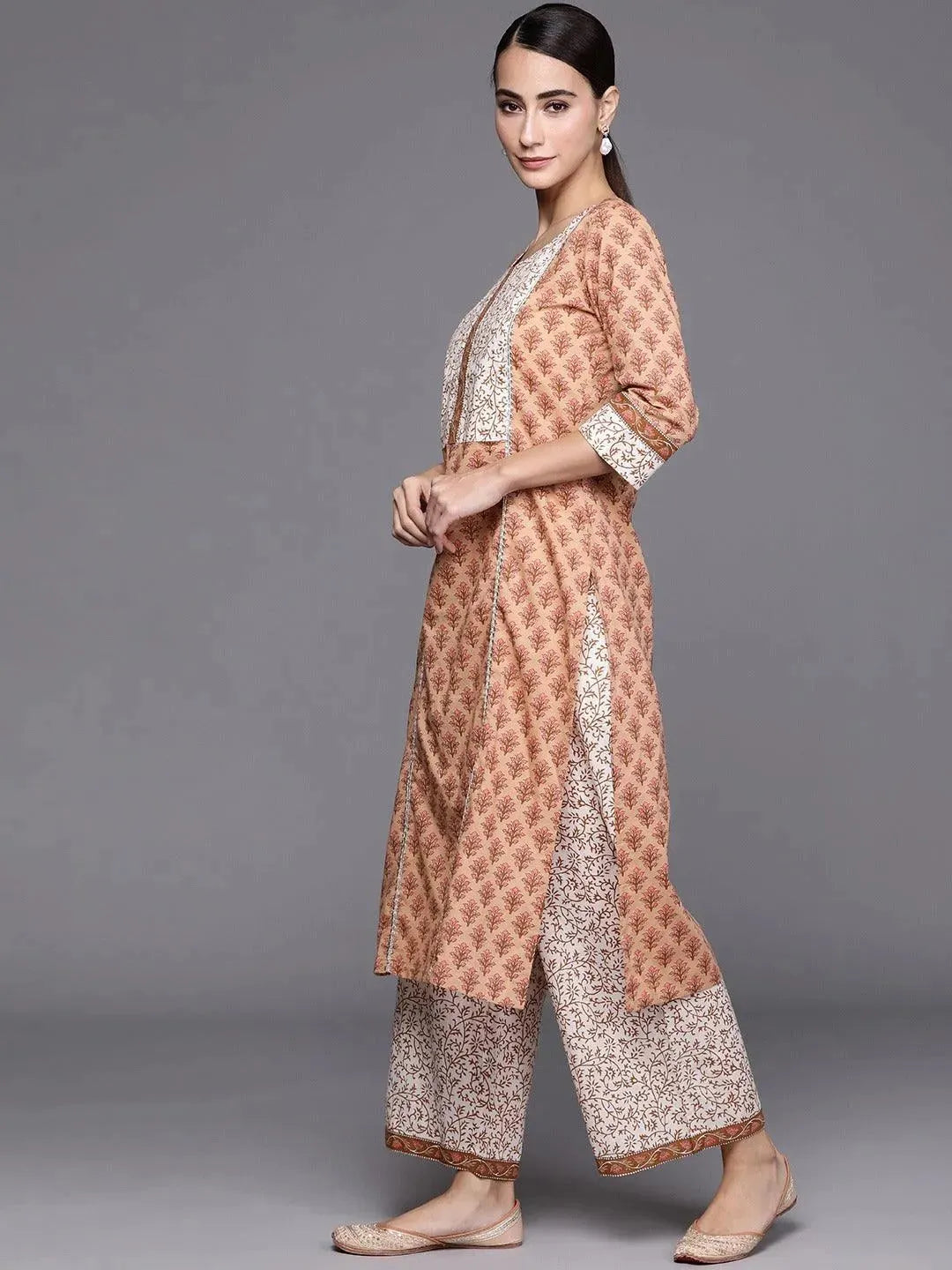 Brown Printed Cotton Suit Set - Libas 