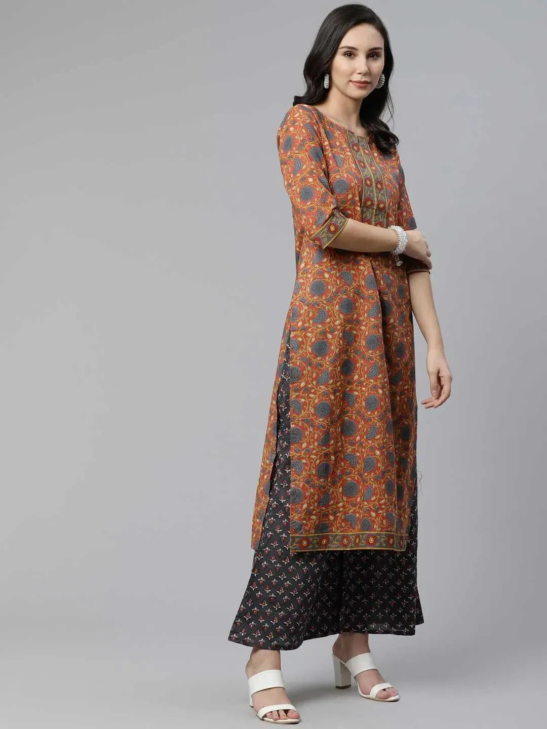 Brown Printed Cotton Suit Set - Libas