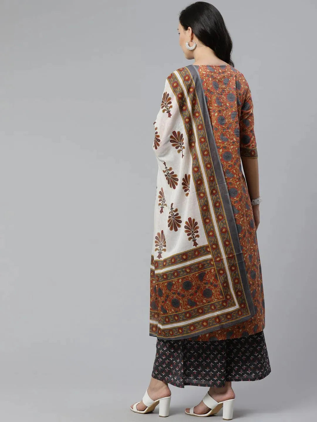 Brown Printed Cotton Suit Set - Libas