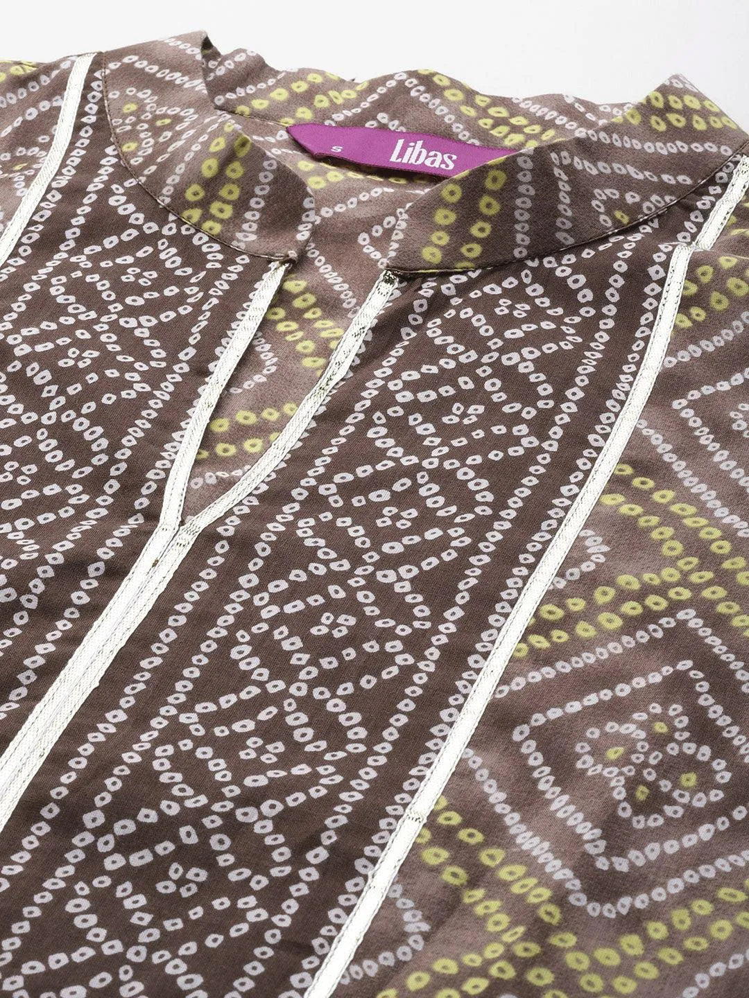 Brown Printed Cotton Straight Kurta With Trousers & Dupatta - Libas