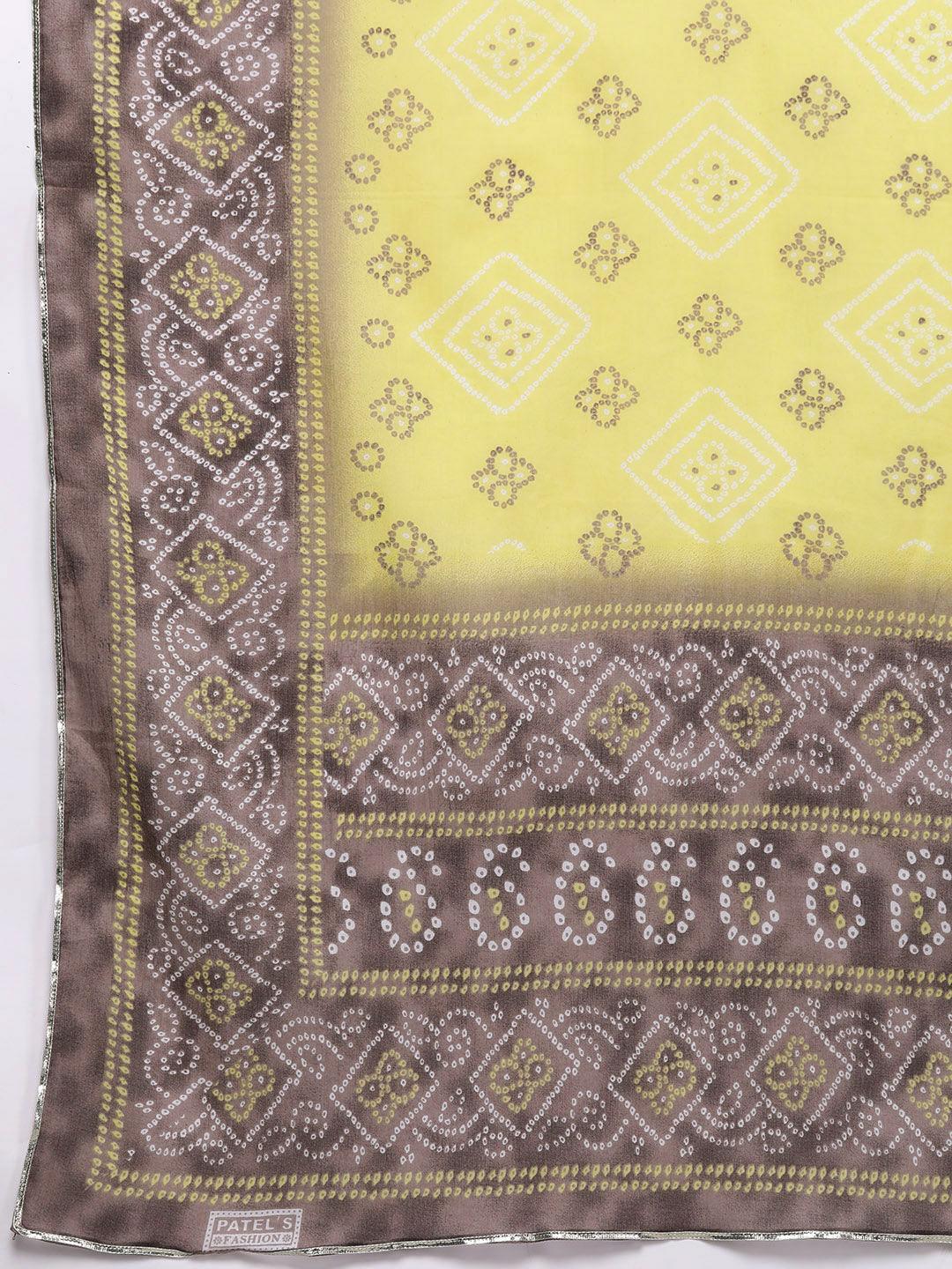 Brown Printed Cotton Straight Kurta With Trousers & Dupatta - Libas