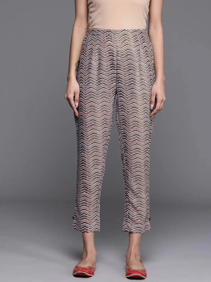 Brown Printed Cotton Trousers - Libas