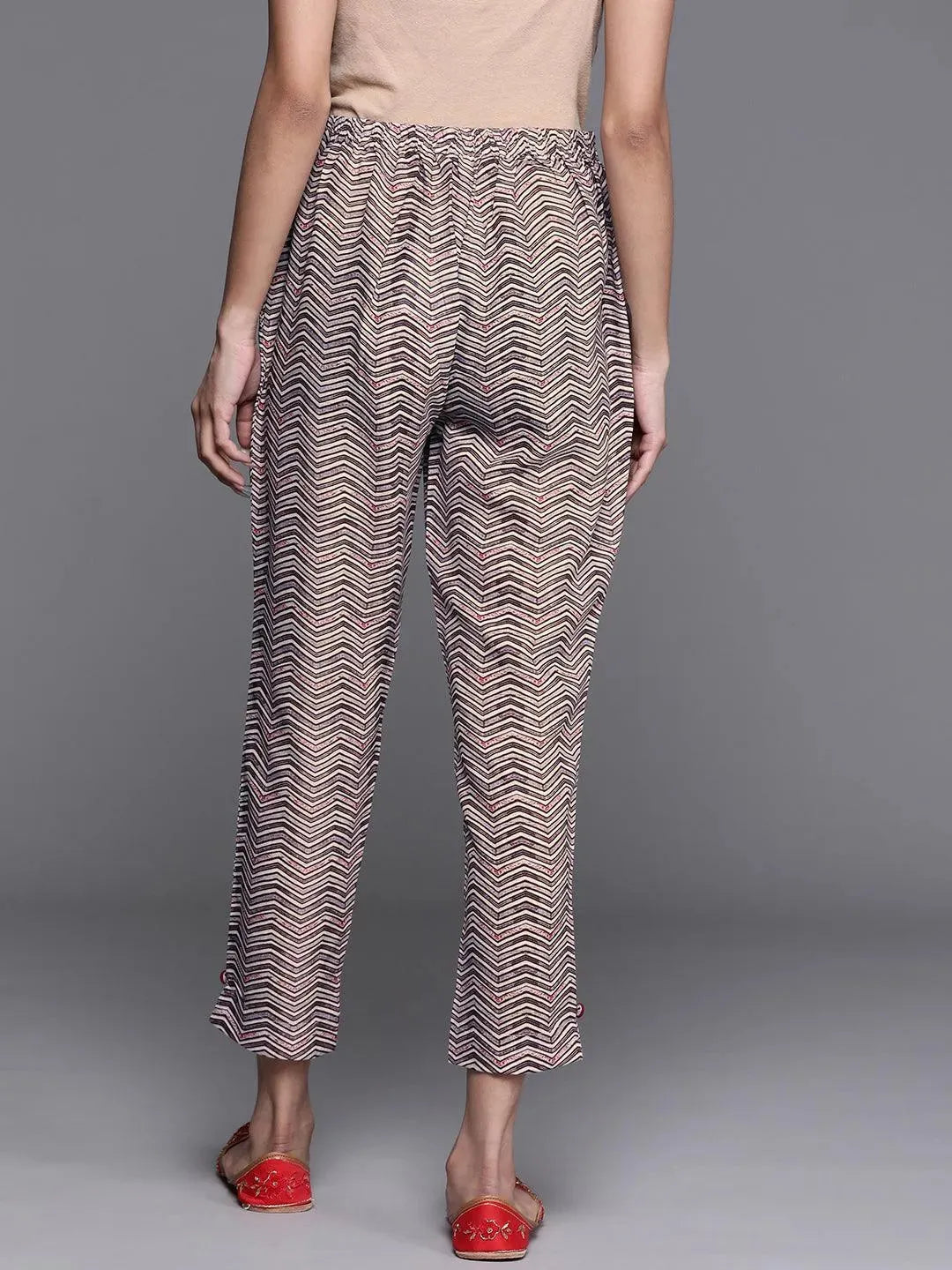 Brown Printed Cotton Trousers - Libas 