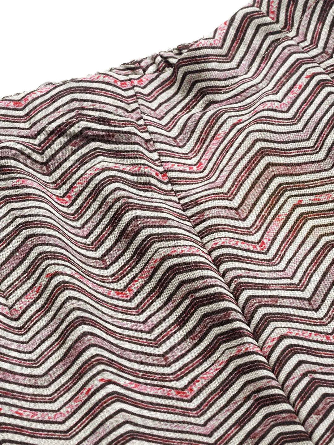 Brown Printed Cotton Trousers - Libas 