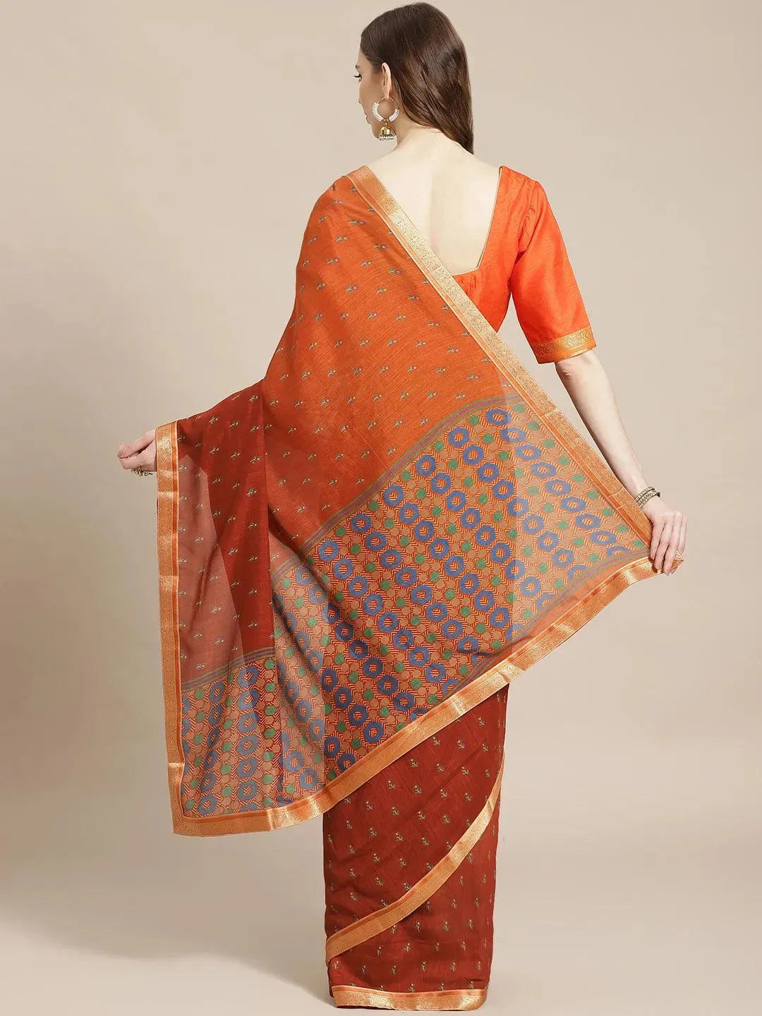 Brown Printed Polyester Saree - Libas