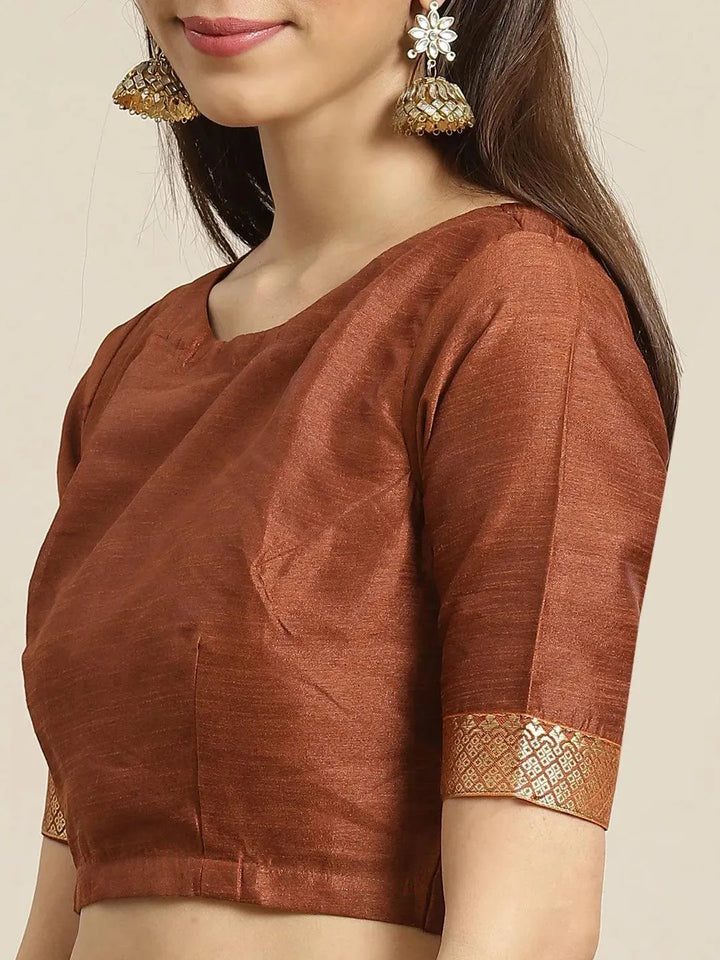 Brown Printed Polyester Saree - Libas