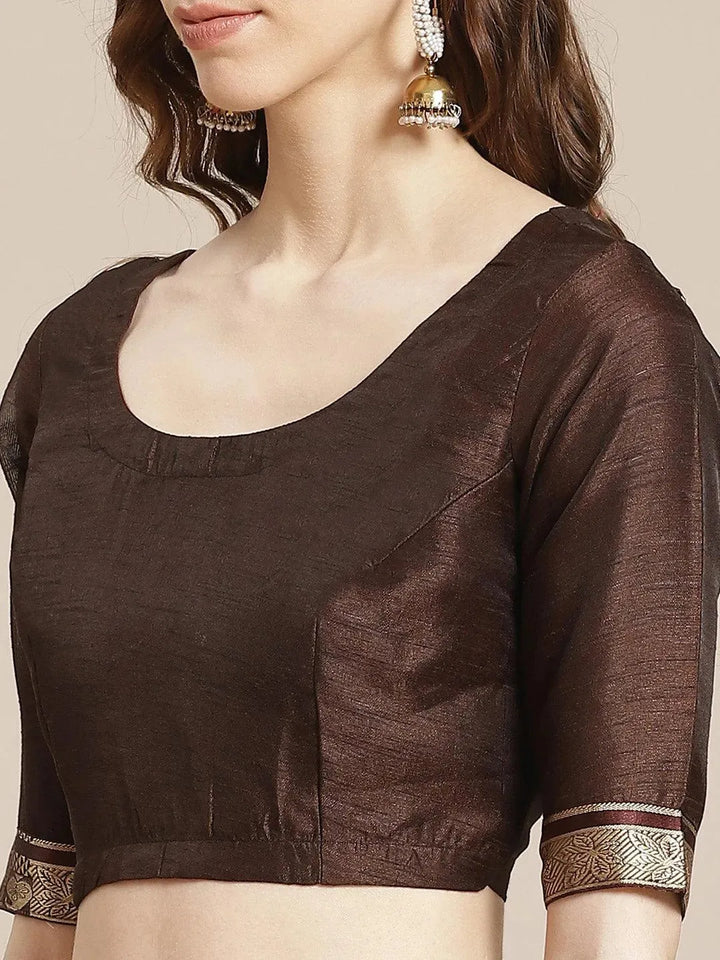 Brown Printed Polyester Saree - Libas