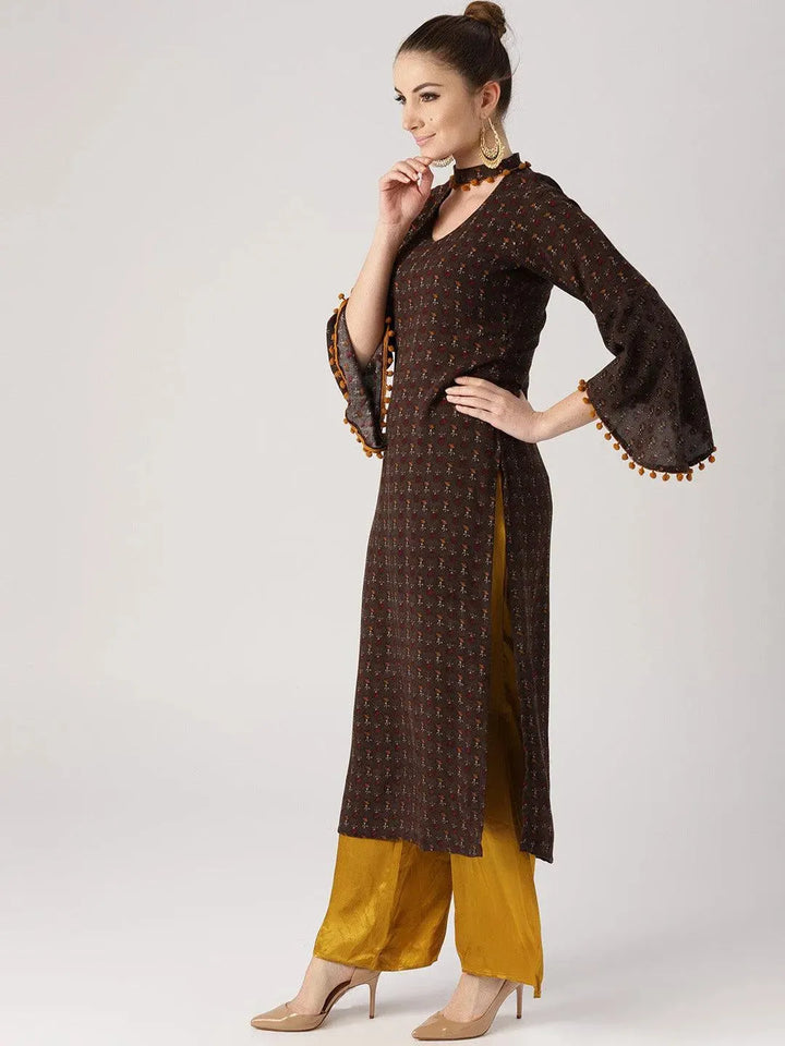 Brown Printed Rayon Kurta - Libas