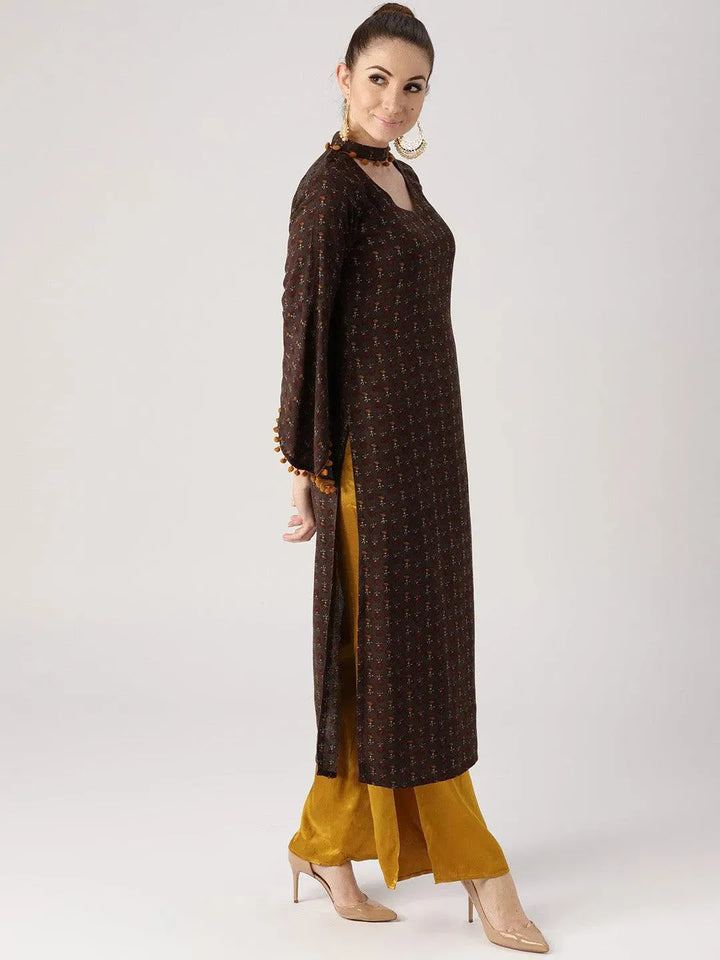 Brown Printed Rayon Kurta - Libas