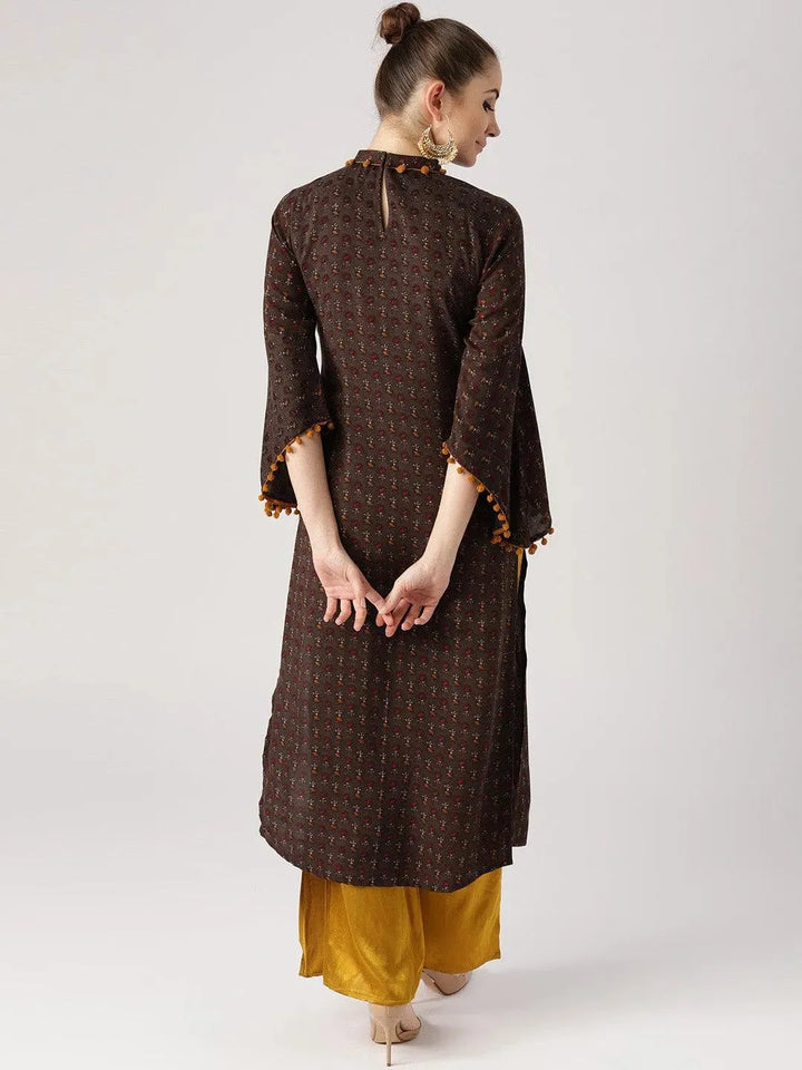 Brown Printed Rayon Kurta - Libas