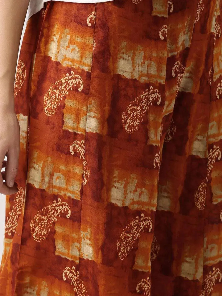 Brown Printed Rayon Palazzos - Libas