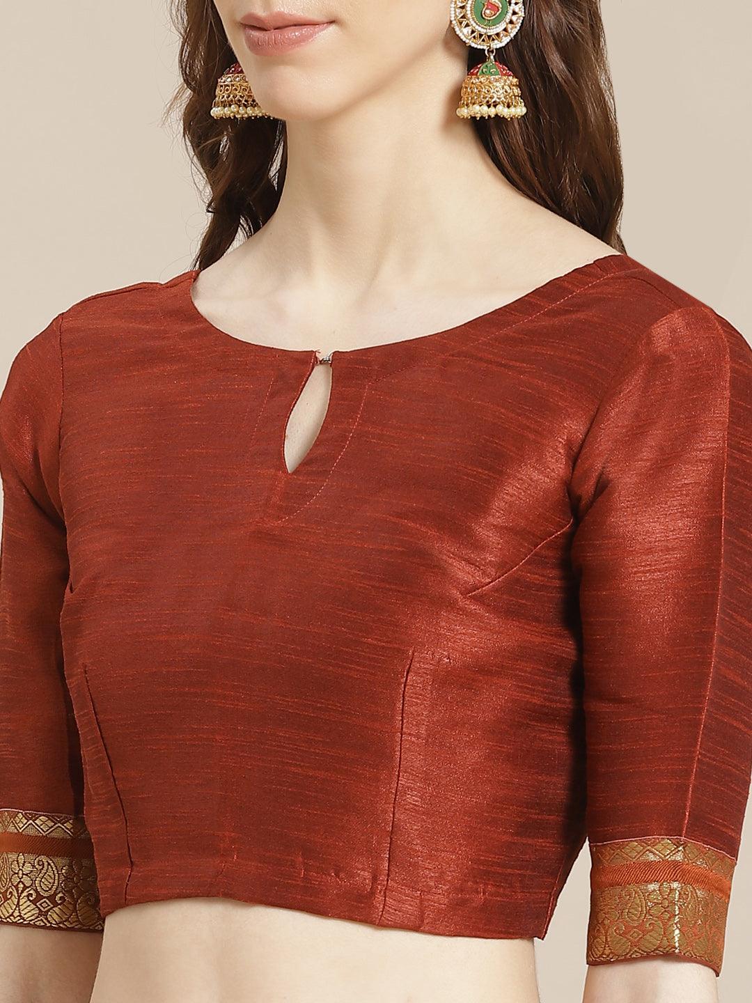 Brown Printed Silk Blend Saree - Libas