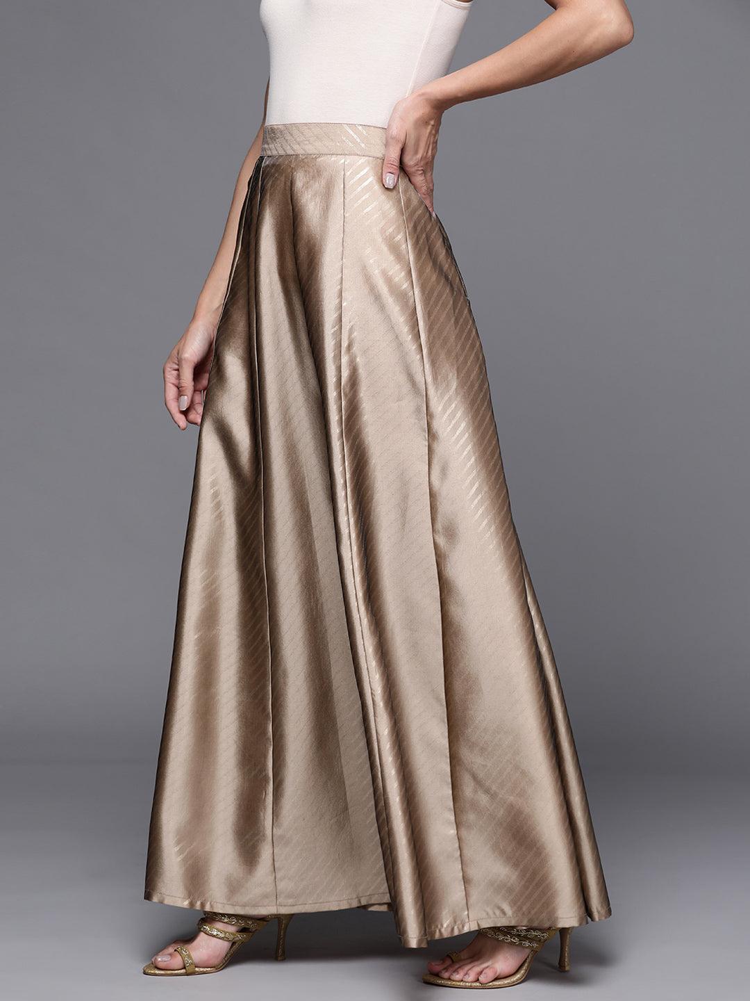 Brown Printed Silk Blend Skirt - Libas