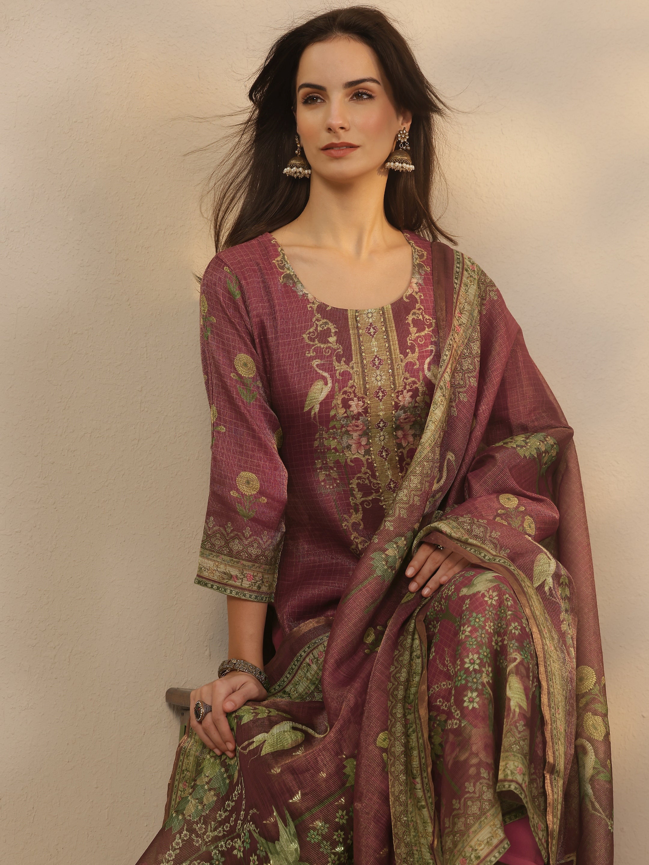 libas Brown Printed Silk Blend Straight Suit Set With Dupatta-picture-20