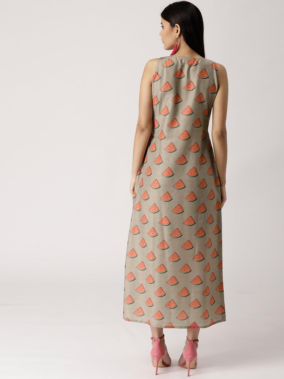 Brown Printed Silk Dress - Libas