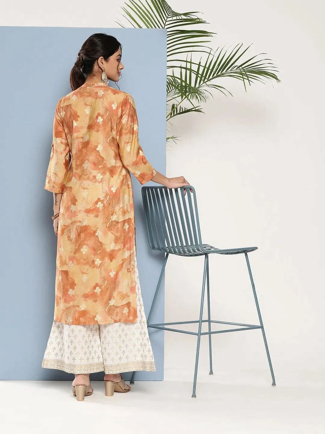 

Brown Printed Silk Straight Kurta