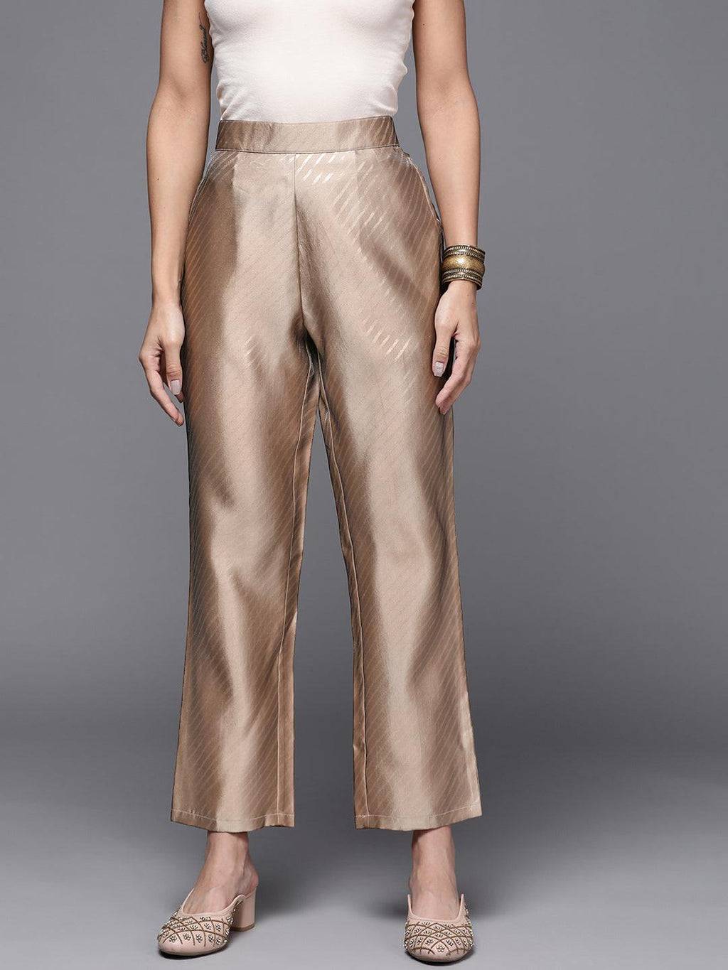 Buy Brown Printed Silk Trousers Online at Rs.587
