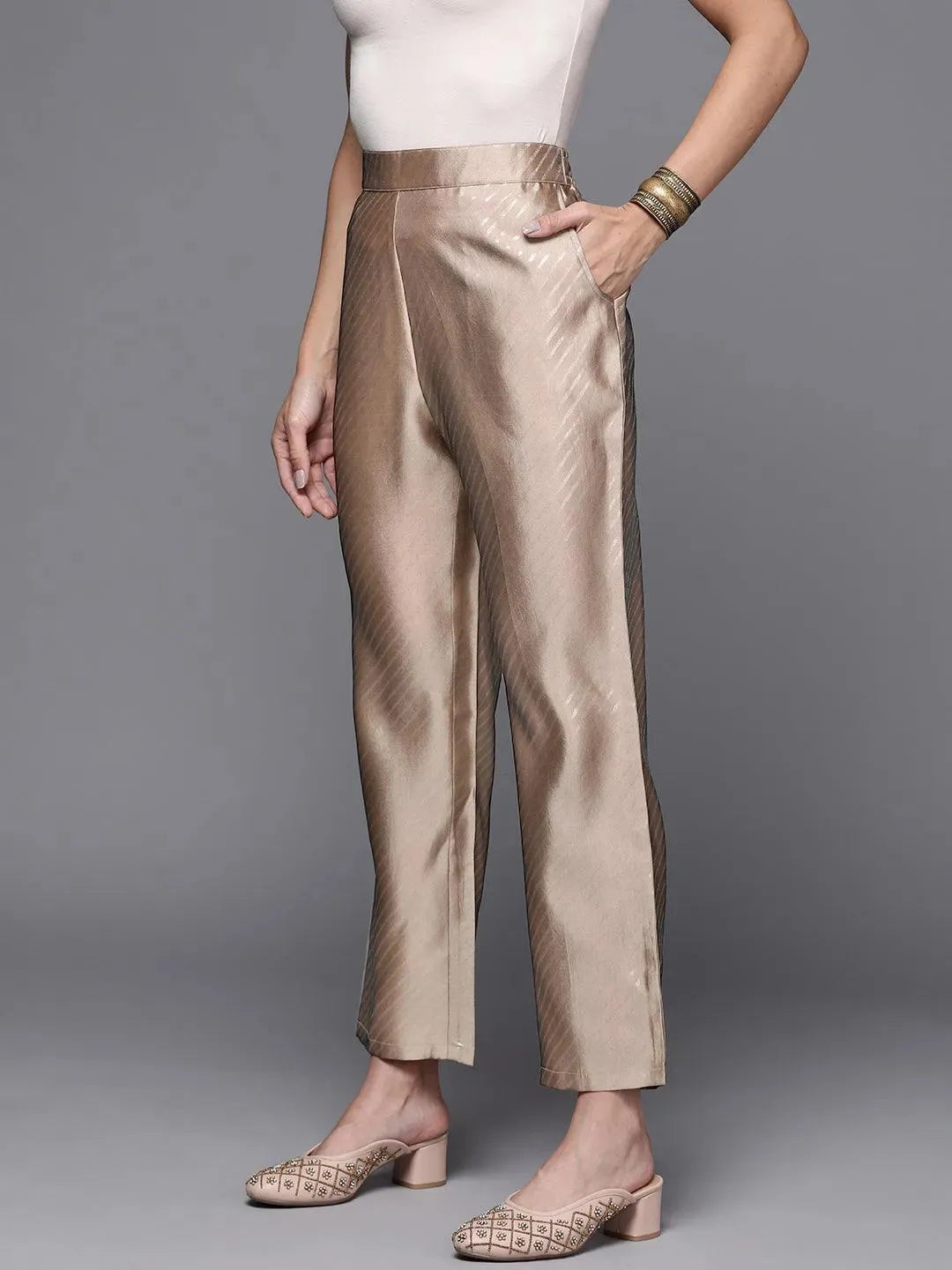 Brown Printed Silk Trousers - Libas