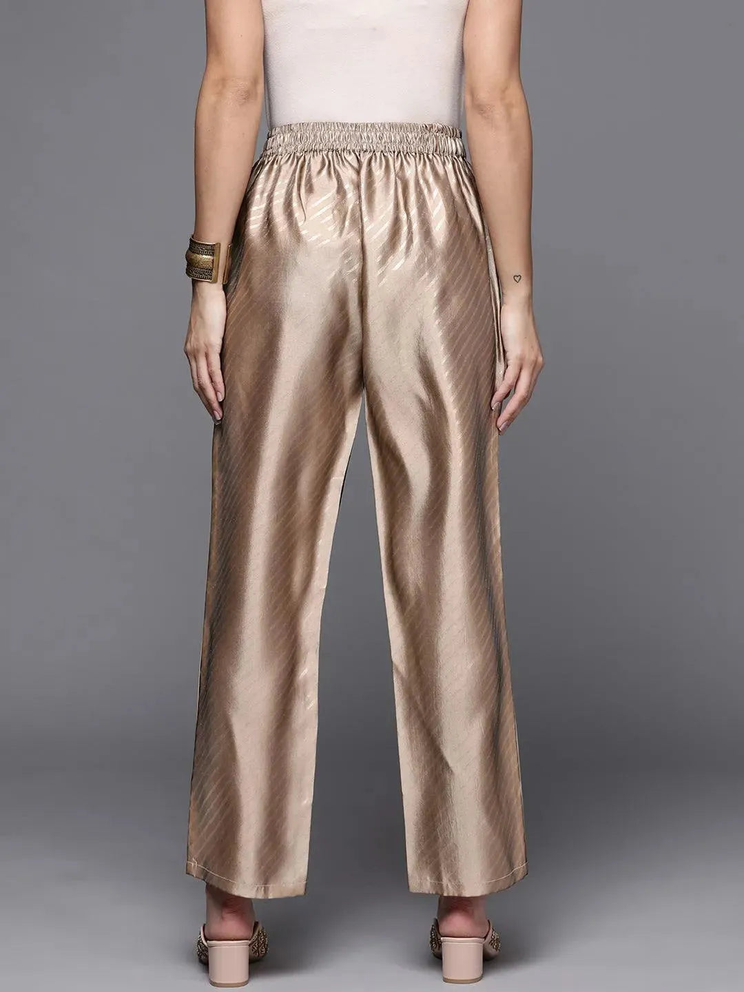 Brown Printed Silk Trousers - Libas