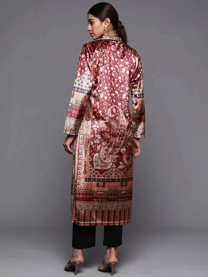 Brown Printed Velvet Straight Kurta - Libas