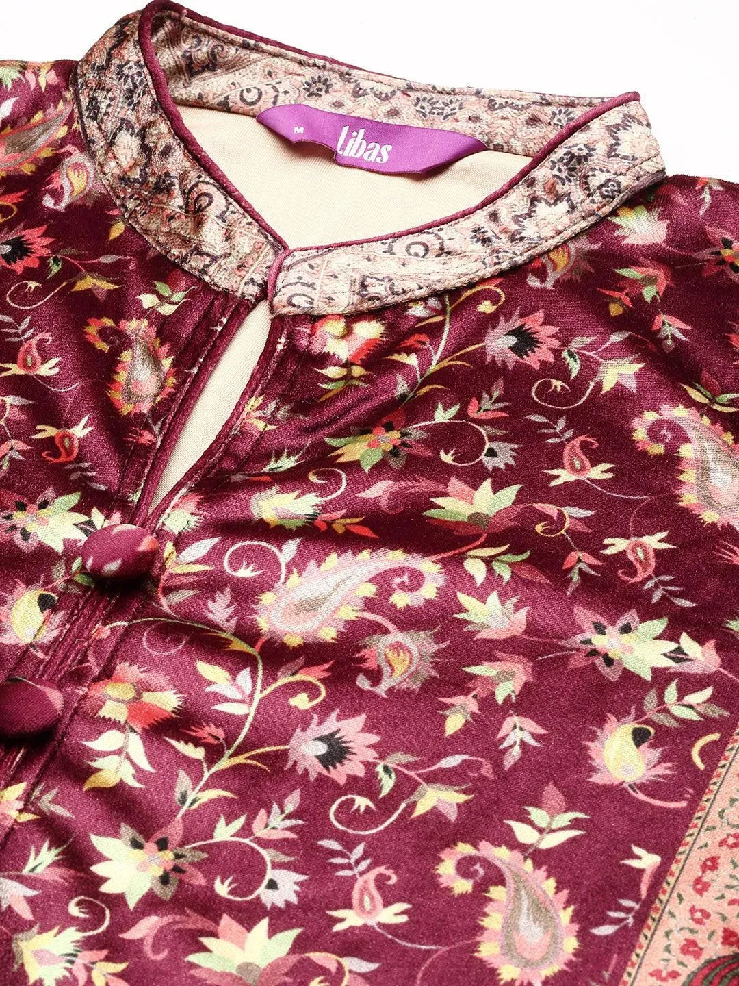 Brown Printed Velvet Straight Kurta - Libas 