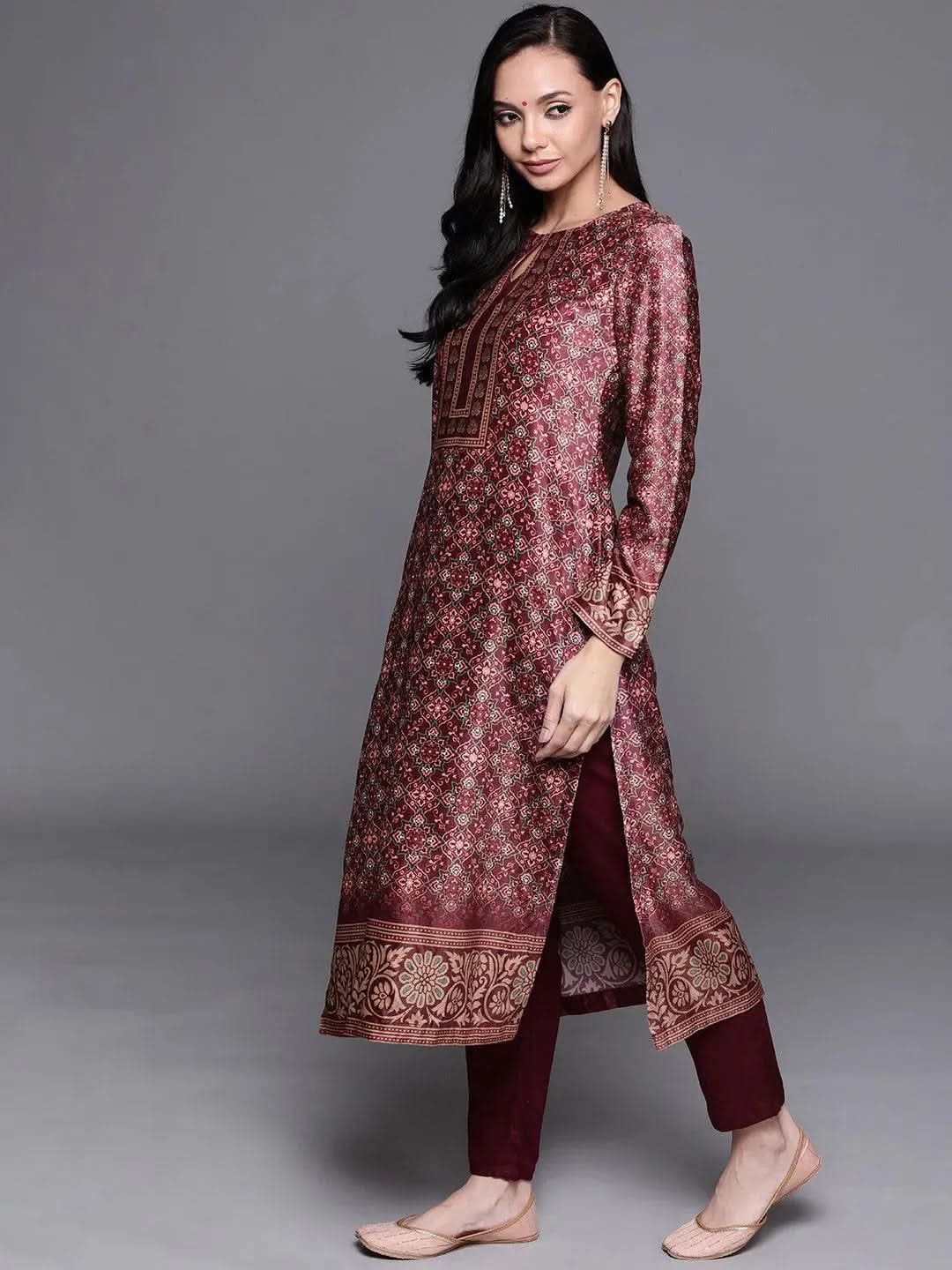 

Buy Brown Printed Velvet Suit Set - 20359O-XS | Libas Ethnic Wear Online