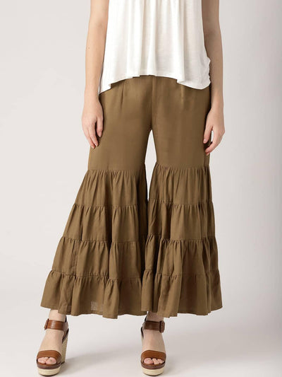 Brown Solid Cotton Sharara Pants - Libas