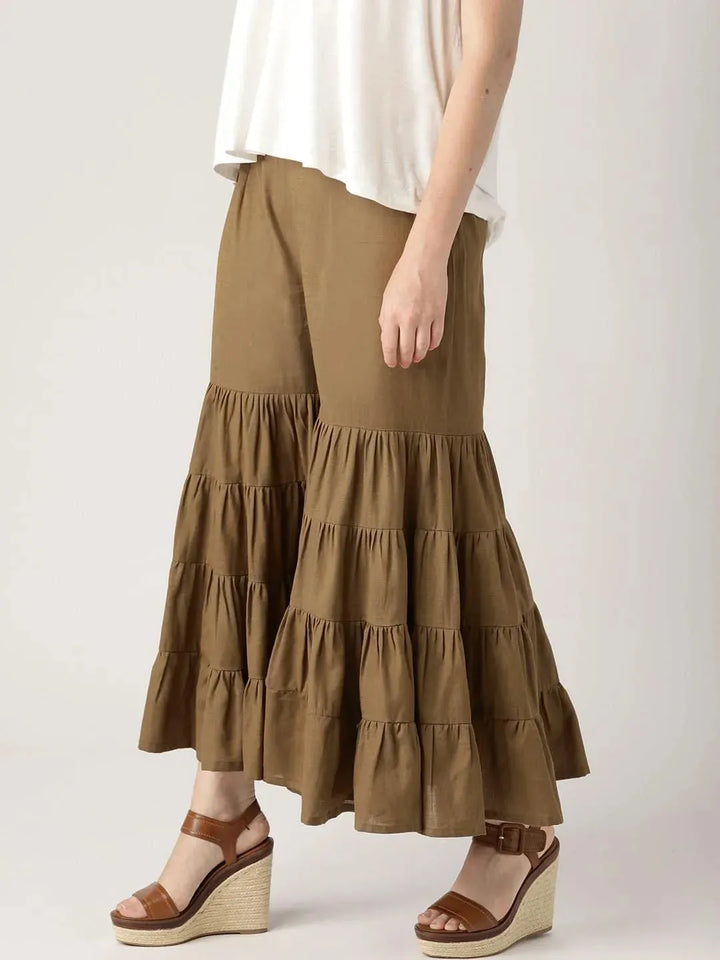 Brown Solid Cotton Sharara Pants - Libas