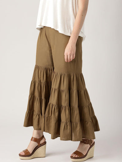 Brown Solid Cotton Sharara Pants - Libas