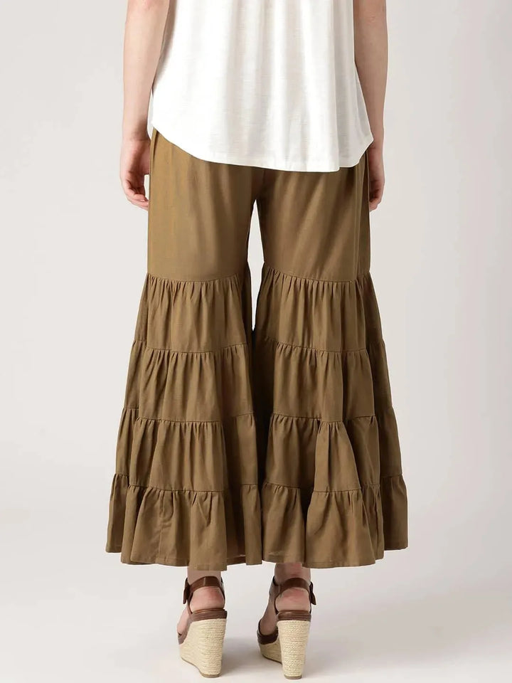 Brown Solid Cotton Sharara Pants - Libas
