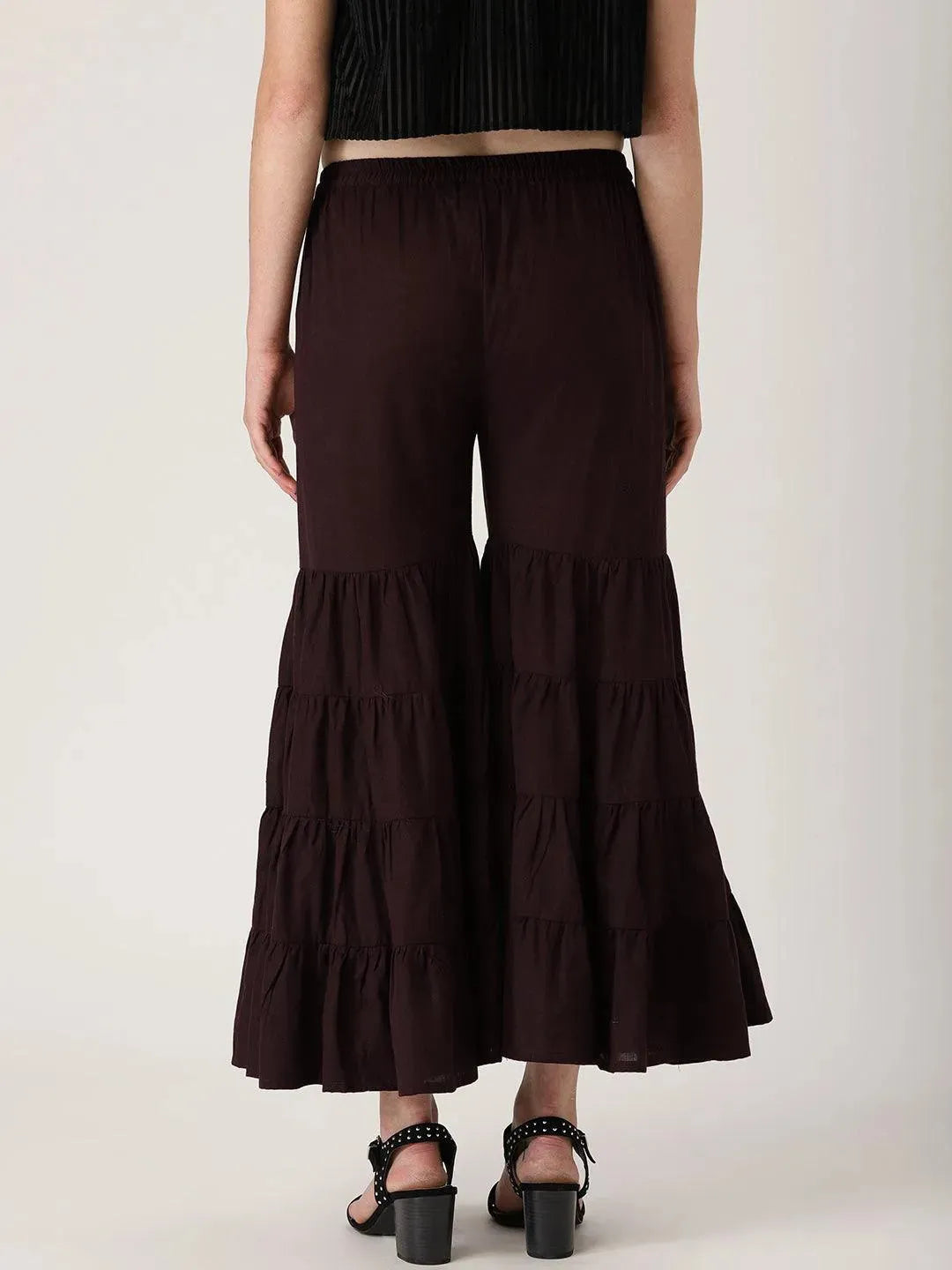 Brown Solid Cotton Sharara Pants - Libas 