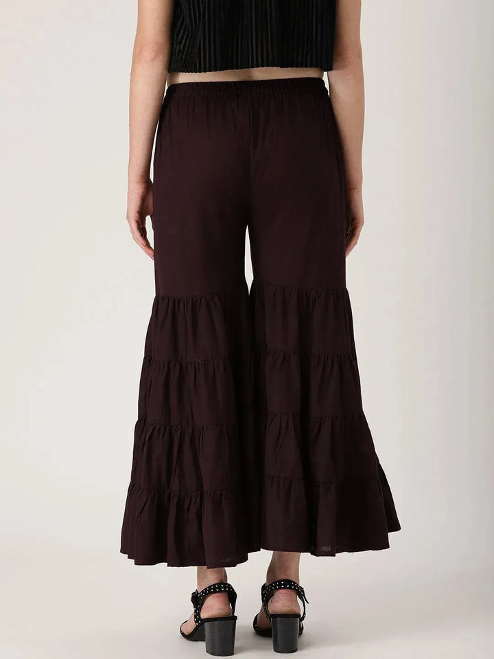 Brown Solid Cotton Sharara Pants - Libas