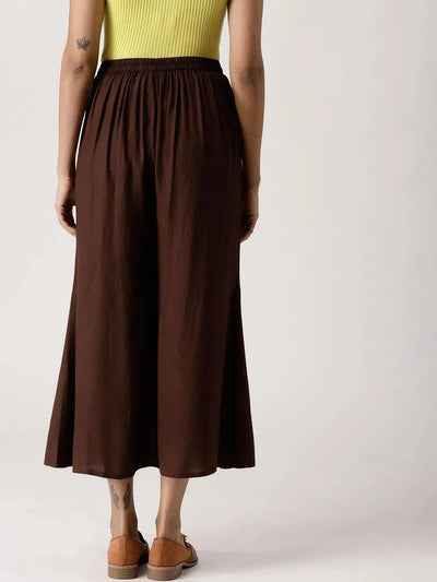 Brown Solid Rayon Palazzos - Libas