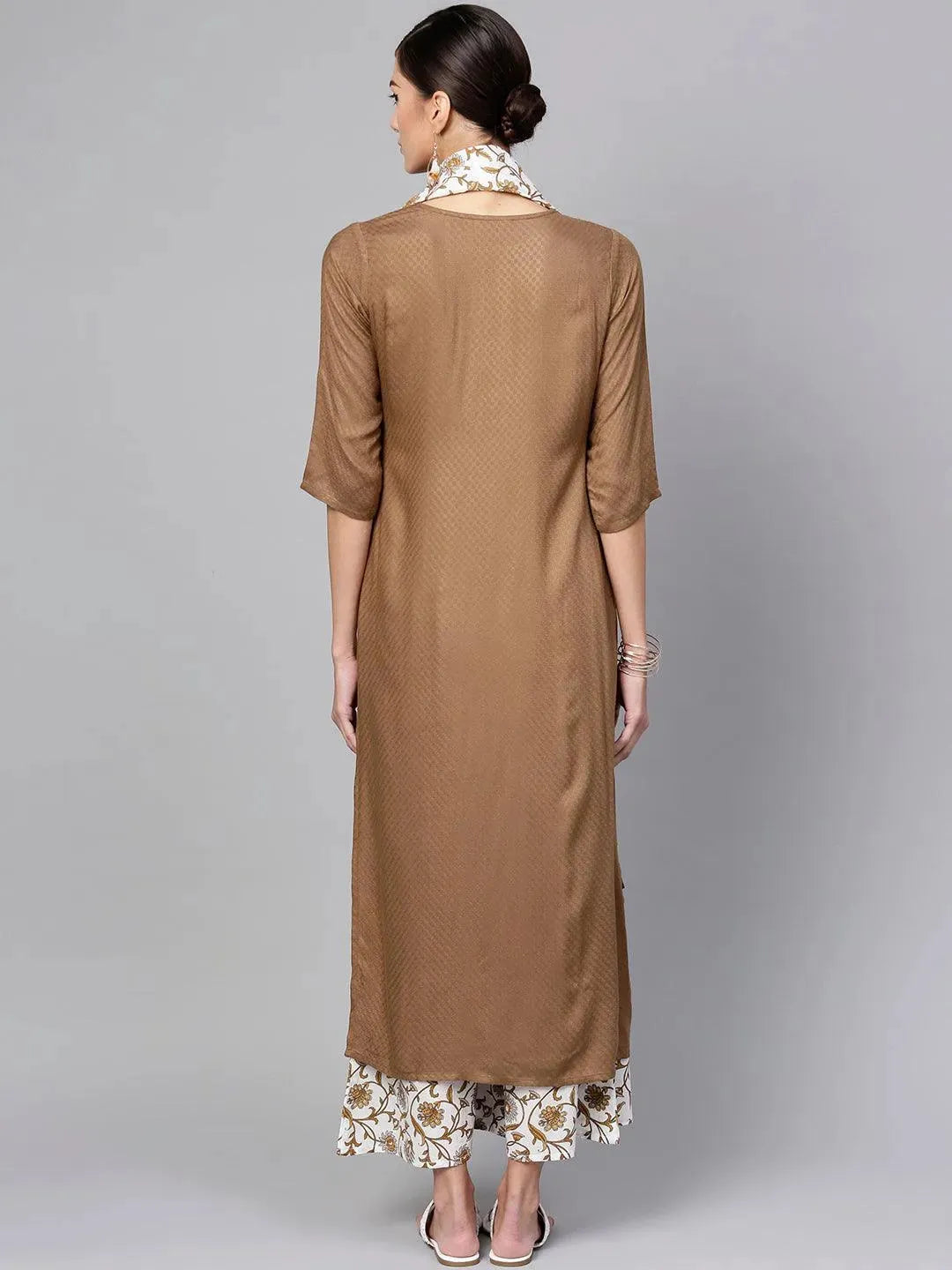Brown Solid Rayon Suit Set - Libas 