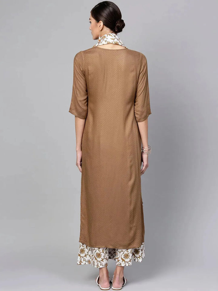 Brown Solid Rayon Suit Set - Libas
