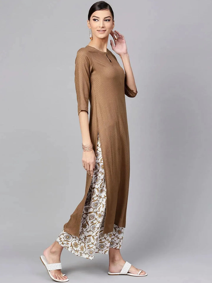 Brown Solid Rayon Suit Set - Libas
