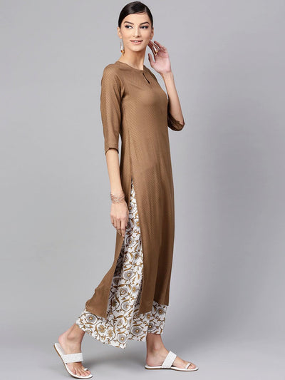 Brown Solid Rayon Suit Set - Libas