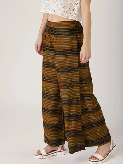 Brown Striped Rayon Palazzos - Libas