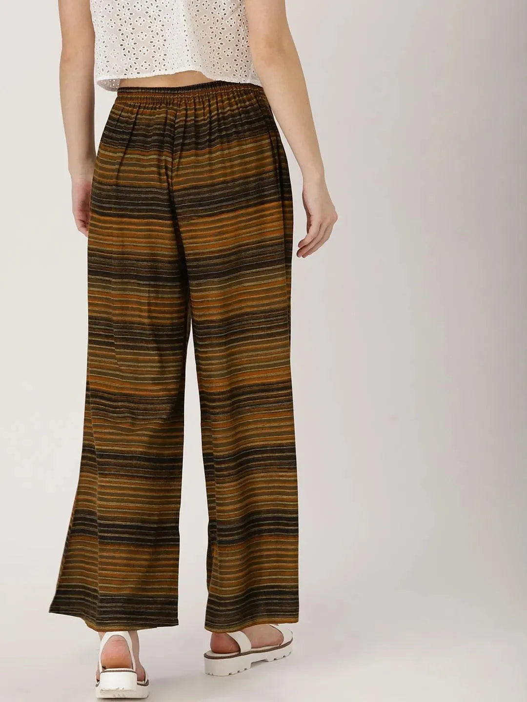 Brown Striped Rayon Palazzos - Libas