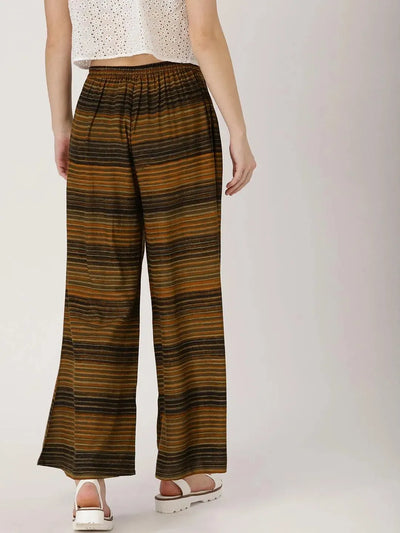 Brown Striped Rayon Palazzos - Libas