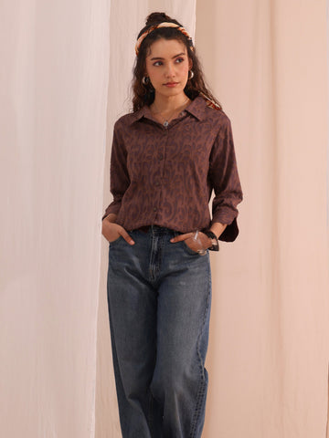 Brown Textured Cotton Shirt