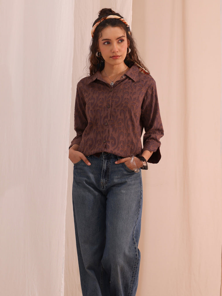Libas Brown Textured Cotton Shirt