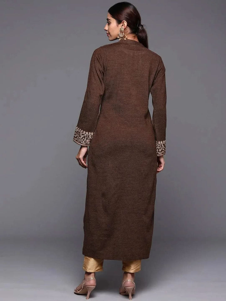 Brown Yoke Design Wool Straight Kurta - Libas