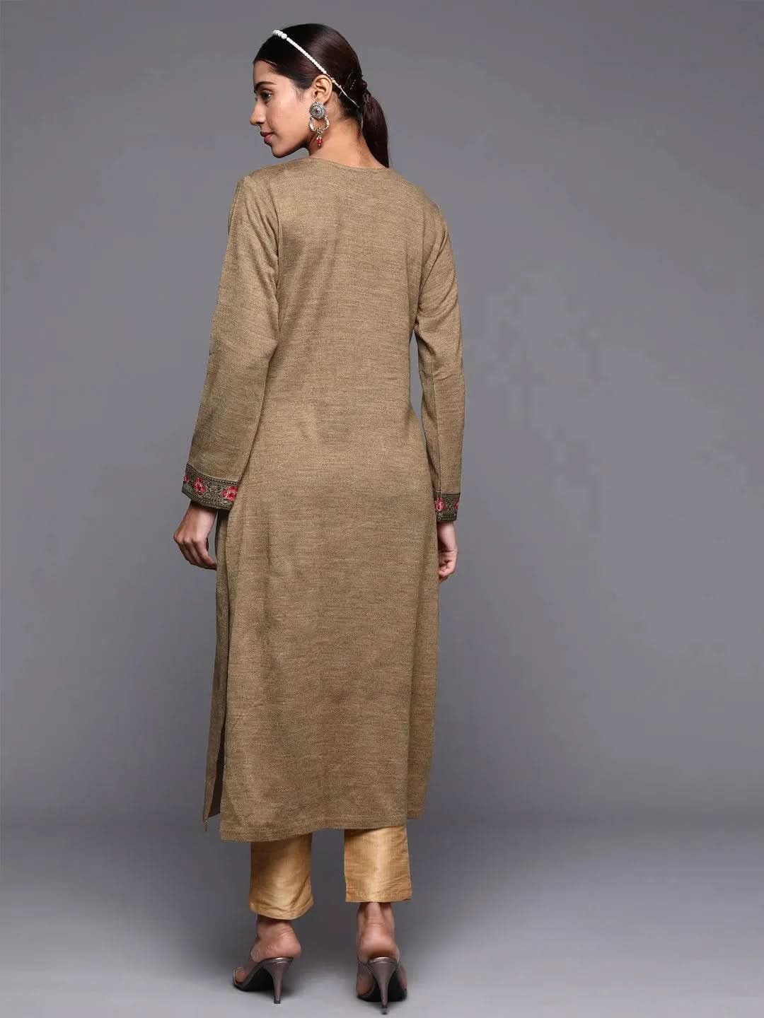 Brown Yoke Design Wool Straight Kurta - Libas 