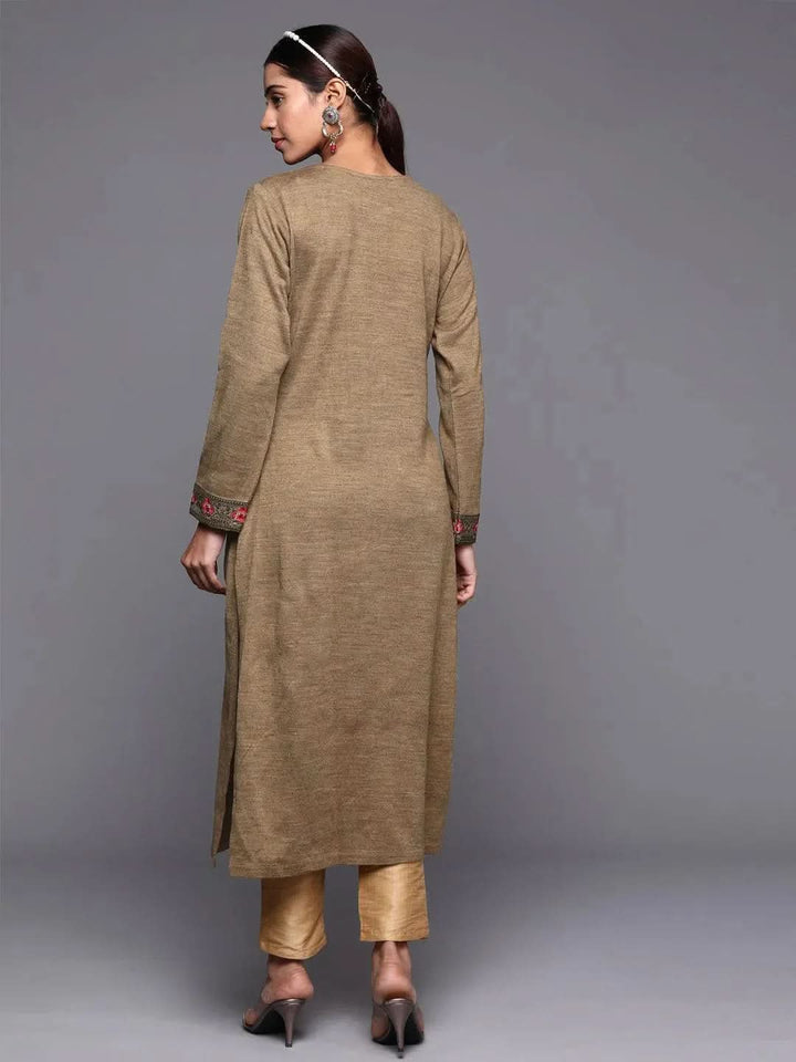 Brown Yoke Design Wool Straight Kurta - Libas