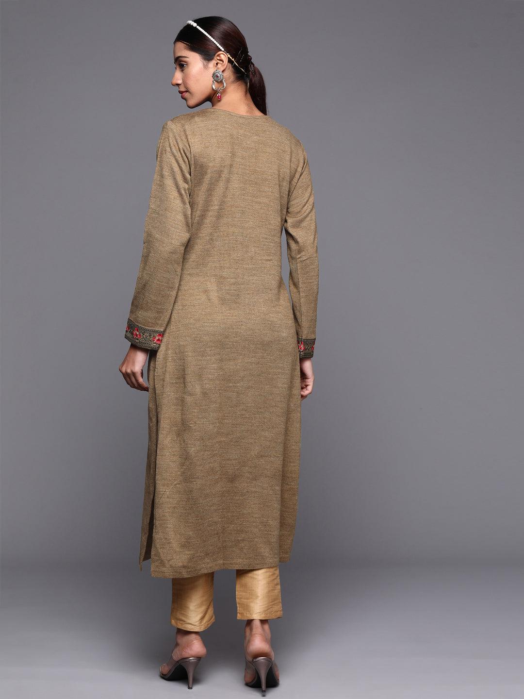 Brown Yoke Design Wool Straight Kurta - Libas