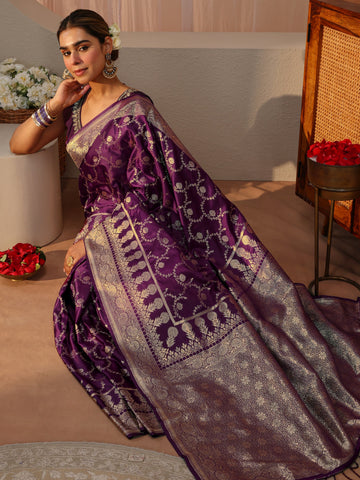 Burgundy Banarasi Silk Blend Saree